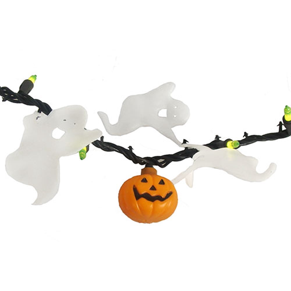 Set of 50 Opaque Green Mini Halloween Lights with Pumpkins & Ghosts