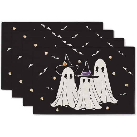 Halloween Placemats Ghost Pumpkin Bat Set of 4 Table Mats Seasonal Cute Home Party Kitchen Dining Table Decorations