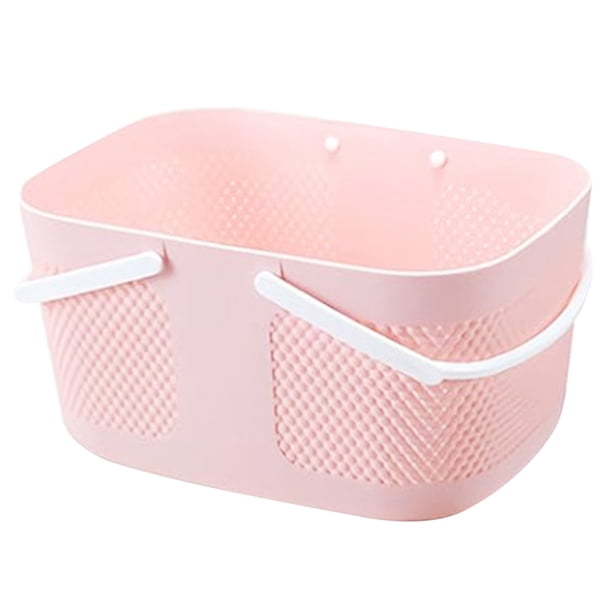 Cesta de Ducha de Gran Capacidad, Organizador de Plástico Grueso con Asas, Bolsa de Aseo con Drenaje, Color Rosa.