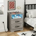thumbnail image 6 of Holliwill Nightstand with Outlets & USB Ports & LED Lights for Bedroom, 2 Drawer Dresser Bedside Table End Table Side Table for Living Room, Gray, 6 of 12