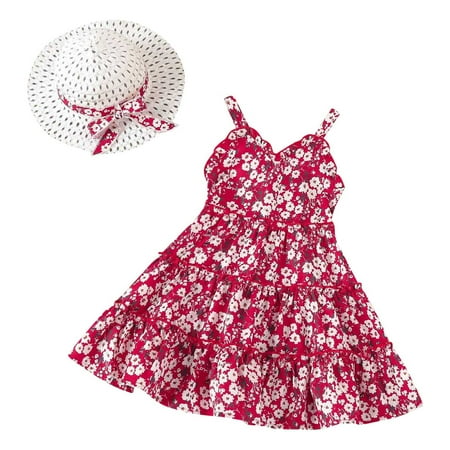 

Pedort Girlss Summer Dresses Girls Puff Sleeve High Waist Panel Pleated Back Neck Buttoned Solid Color Dress Wine 120