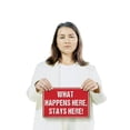 thumbnail image 3 of What Happens Here Stays Here Street 8 Inch x 12 Inch Novelty Plastic Sign No Alibis Provided Durable Weatherproof Perfect for Man Caves Sheds Cabins Fun Gift for Friends Neighbors Party, 3 of 6