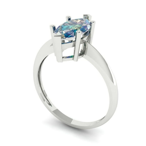 1.5 ct Marquise Cut Blue Moissanite Solitaire Engagement Ring for Women in 18K White Gold