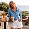 thumbnail image 6 of LIZUOJUN Under $15 Womens Denim Shirt Washed Cotton Chambray Button Down with Chest Pocket for Fall or Everyday Wear,Gray M, M, 6 of 9