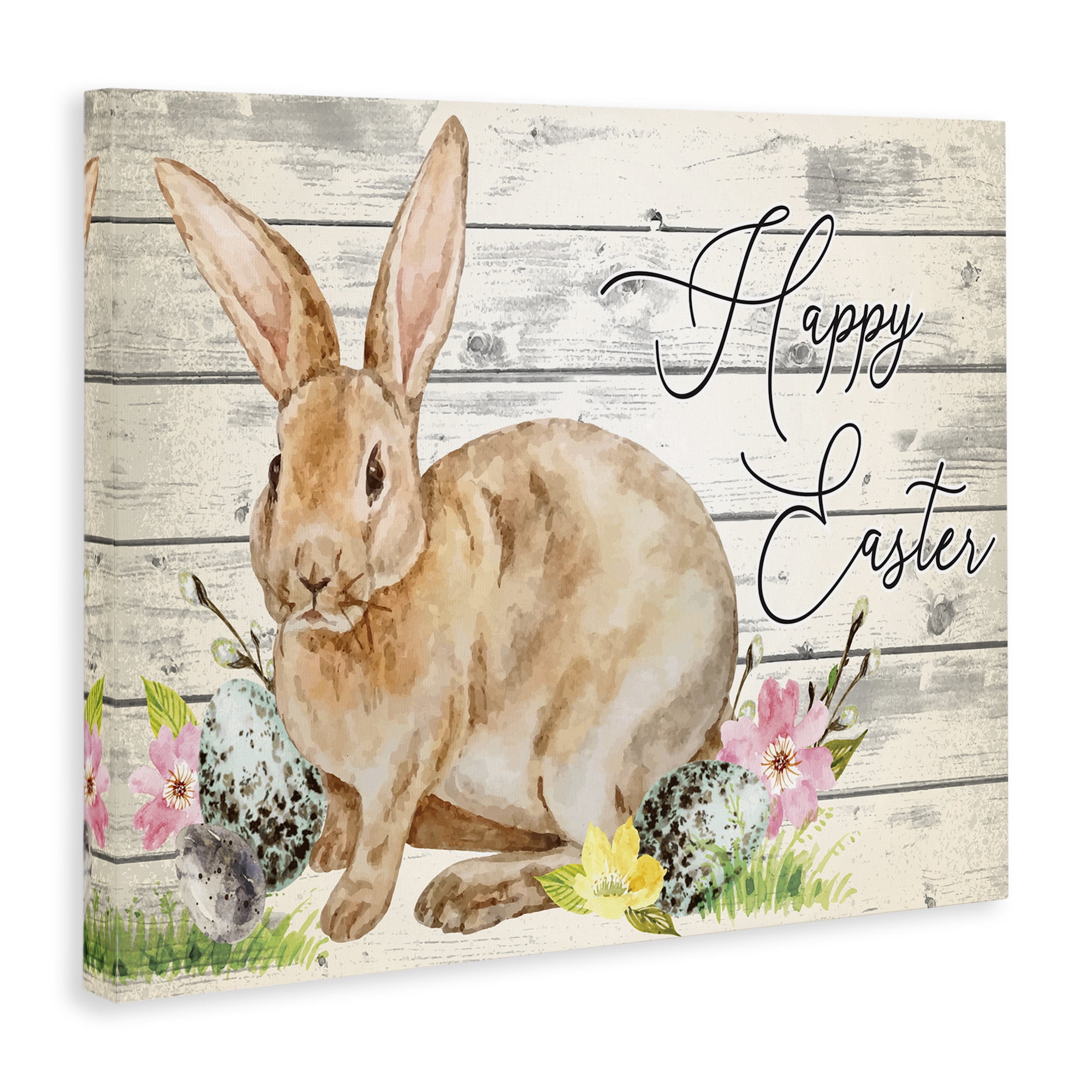 Spring Floral Happy Easter Bunny Canvas Art, 40 x 30, By Nicole DeCamp