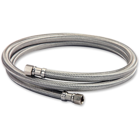 Highcraft 2668-NL Lead Free Stainless Steel Braided Ice Maker Supply Line with Two 1/4" Fittings on Both Ends, 96"