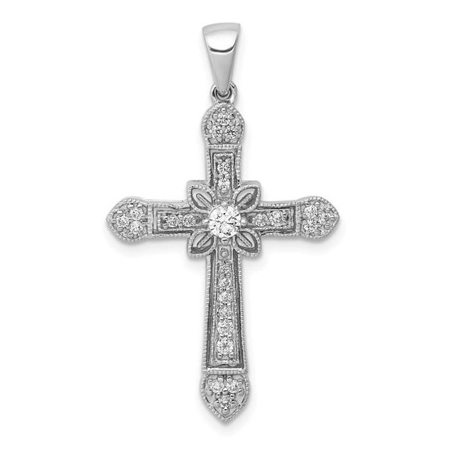 Quality Gold PM5090-033-WA 14K White Gold 0.33CT Diamond Filigree Cross Pendant