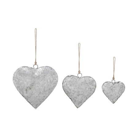 DecMode Tibetan Inspired Silver Metal Heart Decorative Bells with Jute Hanging Rope, 3 Count