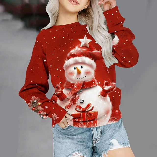 QIPOPIQ Chandail à Col Rond pour Fille Tout-Petit 1-12 Ans Vêtements d'Hiver pour Enfants Liquidation
