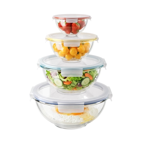 Genicook Borosilicate Glass Mixing Bowl Set with Borosilicate Glass Bowls (8 Piece)