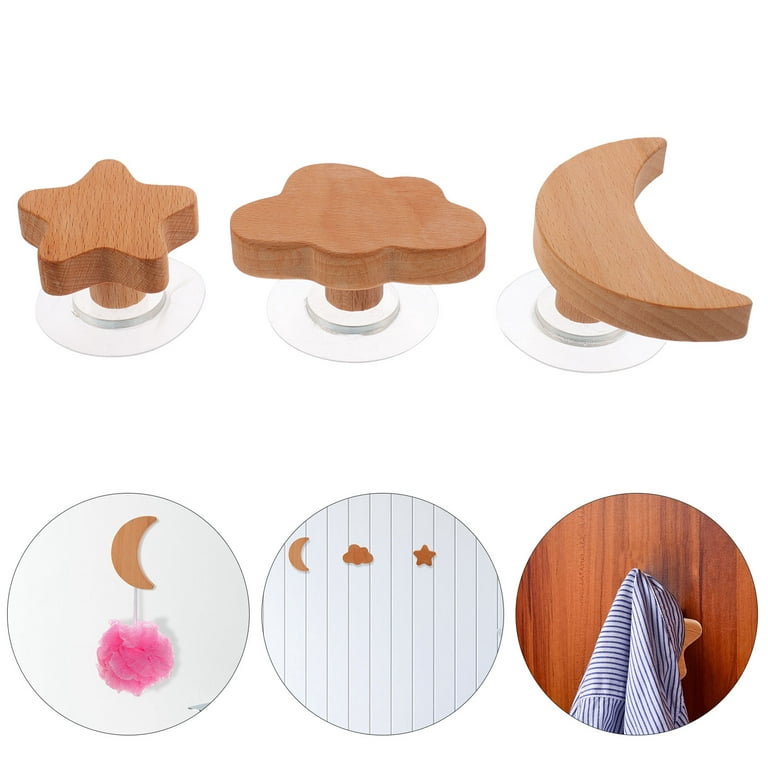 2 Sets Moon Star Sticky Hook Decorative Hooks for Hanging Things Towel Hangers Storage Wood Wall, Size: 8.5X5.8X3.5CM, Other