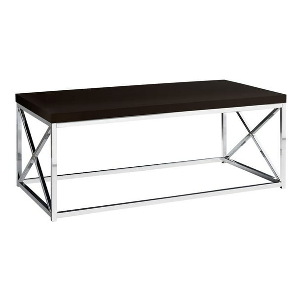 Monarch Specialties Table Basse Moderne pour Salon Table Centrale avec Cadre en Métal, 44 Pouces L, Cappuccino / Chrome