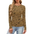 thumbnail image 7 of Bovxnpu Women Long Sleeve Shirts Basic Tee Casual T-Shirt Women's Print Elastic Crew Neck Long Sleeve Slim Fitted Ribbed Tops, 7 of 7