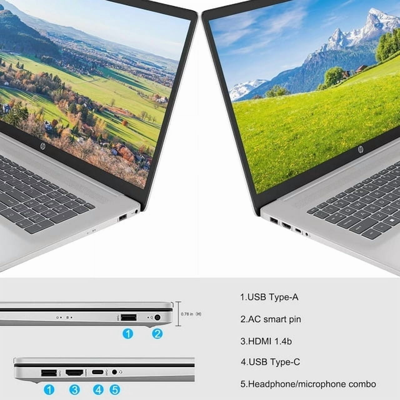 HP 17t Laptop, 17.3" HD + Touchscreen , Intel Core i7-1355U, Intel Iris Xe Graphics, 8GB RAM, 512GB SSD, Webcam,Backlit KB, Wi-Fi 6,Windows 11 Pro, Silver
