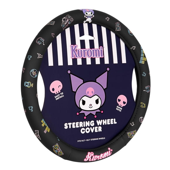 Funda de volante Carbella Kuromi negra para coche de 14,5 a 15,5 cm