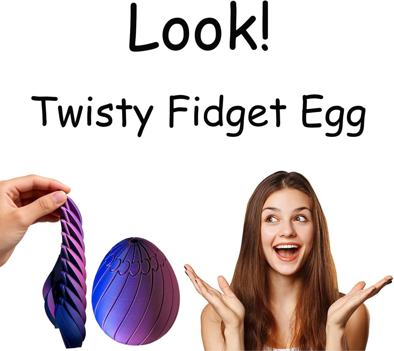 Twisty Fidget Egg - 3D Printed Slippery Rotating Fidget Toy with Smooth Spiral Grooves, Vibrant Gradient Colors, Stress Relief Desk Accessory for Adults, Easter Basket Stuffer and Spring Party Favor
