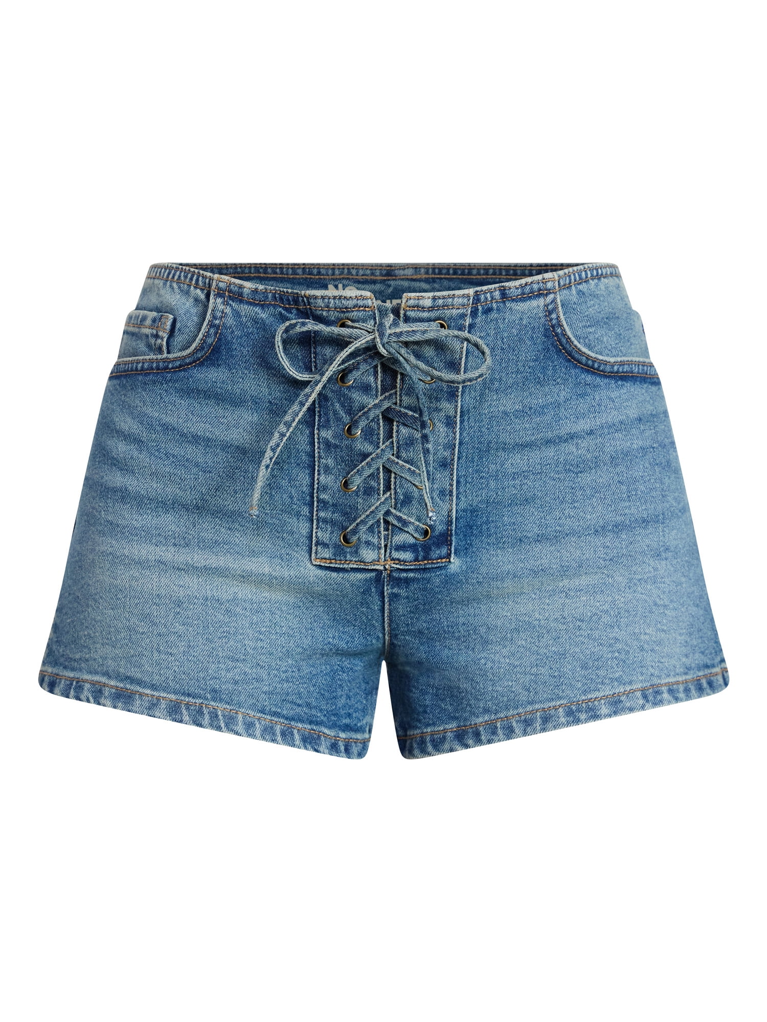 No Boundaries Festival Boho Lace Up Denim Shorts, 2.5" Inseam, Women's XXS-XXL