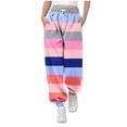 thumbnail image 2 of MKOSPLRT Pantalon de Jogging Ample pour Fille Tout-Petit, Taille Haute Élastique, Rayé, à Blocs de Couleur, Bas Resserré, 2 of 8