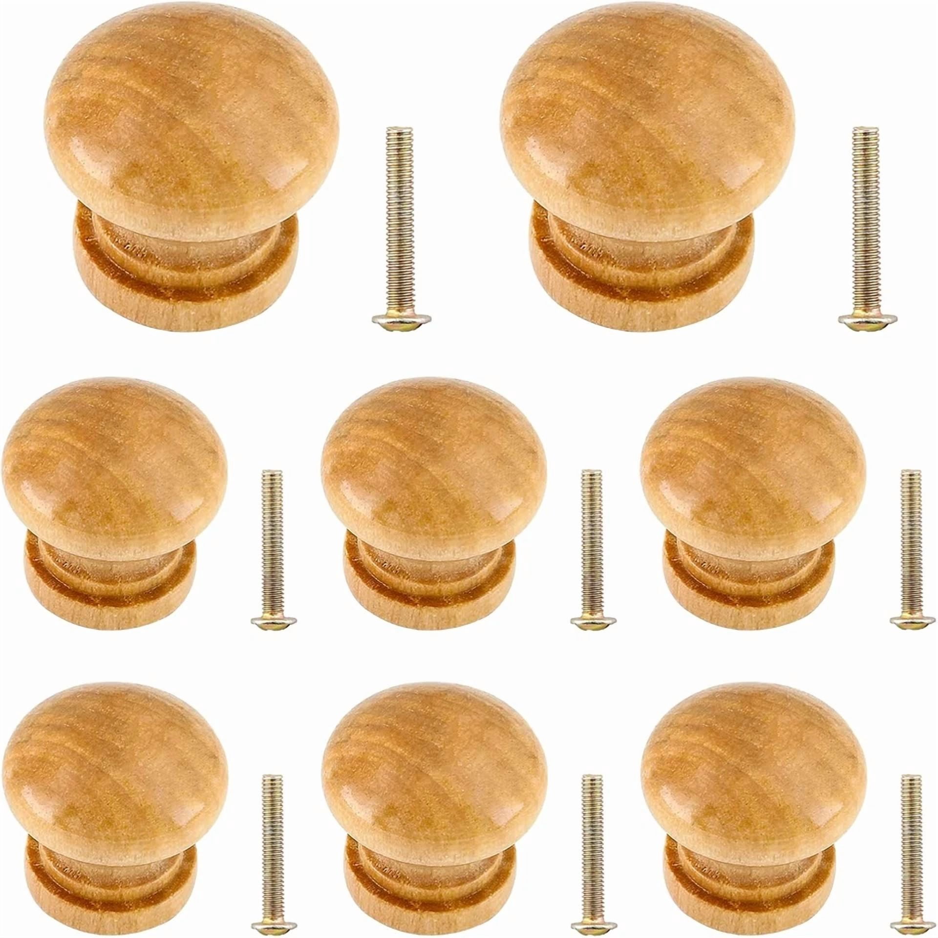 Luomorgo 8 Pcs Natural Wood Dresser Knobs, Round Wooden Cabinet Knobs, Mushroom