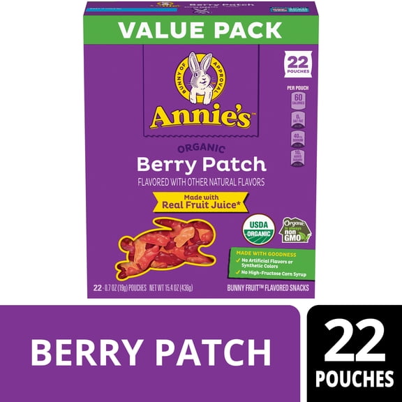 Annie's Organic Berry Patch Bunny Fruit Flavored Snacks, Value Pack, 22 Pouches, 15.4 oz
