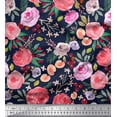 thumbnail image 1 of Soimoi Blue Silk Fabric Leaves & Floral Watercolor Fabric Prints by Yard 42 Inch Wide, 1 of 3