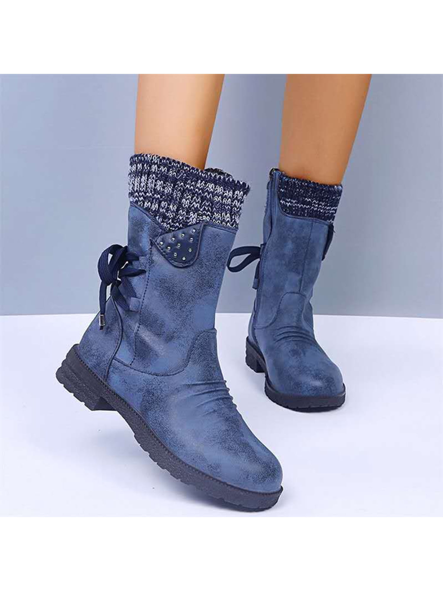 Details about   Winter Women  Long Boot Mid Calf Side Zip Mid Calf Shoes Mid Block Heels Boots 