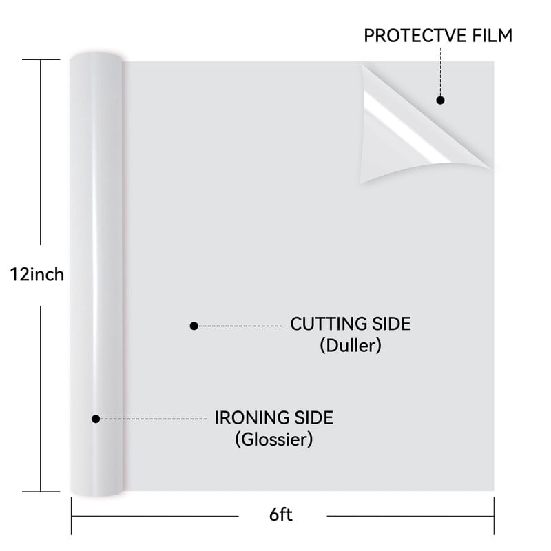 HTVRONT Heat Transfer Vinyl-12" x 6ft for Shirts, Iron on Vinyl for All Cutting Machine - Easy to Cut & Weed for Heat Transfer Design White