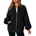 thumbnail image 3 of WTOBBY Women's Oversized V-Neck Zip-Front Jacket, Long Sleeve Solid Color Loose Fit Shacket, Casual Streetwear Open Style Coat, Lightweight Layering Piece for Women,Black L, 3 of 6