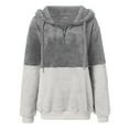 thumbnail image 5 of UAMVSH Women Fuzzy Fleece Hoodie Plus Size Trendy Color Block Warm Hooded Pullover Half Zip up Long Sleeve Sweatshirts with Drawstring(Medium,Gray), 5 of 6