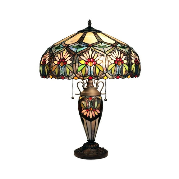 CHLOE Lighting Sunny Tiffany-Style 3-Light Floral Double Lit Table Lamp 18" Shade