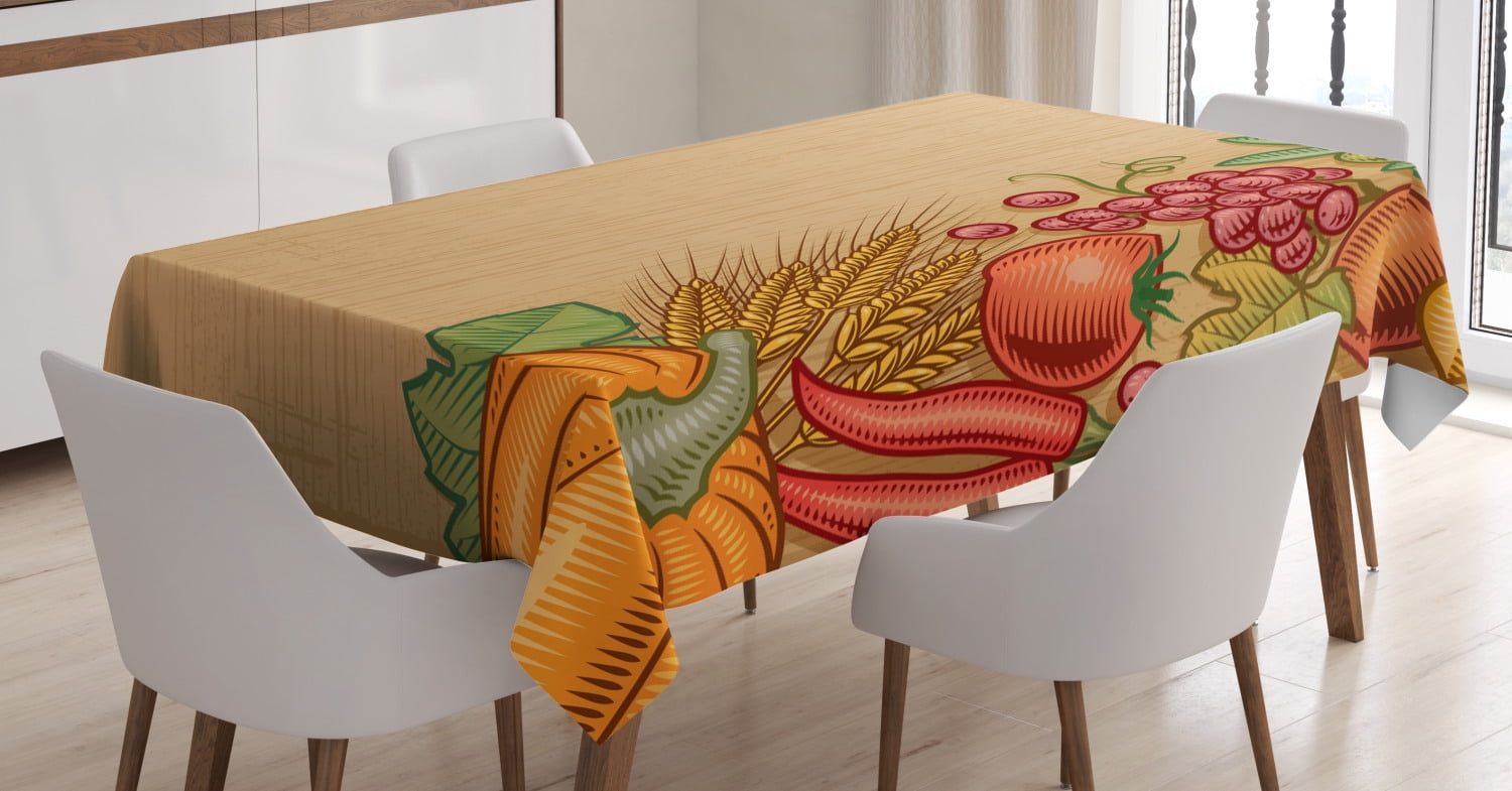 Harvest Tablecloth, Frame with Retro Elements Seasonal Composition