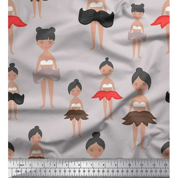 Soimoi Gray Cotton Jersey Fabric Cute Dolls Kids Decor Fabric Printed Yard 64 Inch Wide