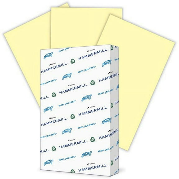 Hammermill Colors Recycled Copy Paper - Canary - Legal - 8 1/2" x 14" - 20 lb Basis Weight - 500 / Ream - FSC - Jam-free | Bundle of 5 Reams