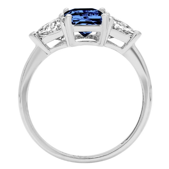 2.82 ct Emerald Cut Simulated Tanzanite Three-Stone Engagement Ring for Women in 14K White Gold