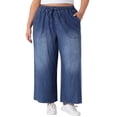 thumbnail image 1 of Jeans de mujer de tallas grandes Agnes Orinda, pantalones de mezclilla con cintura elástica y cordón, pantalones palazzo anchos de chambray con bolsillos 3X negro azul, 1 of 6