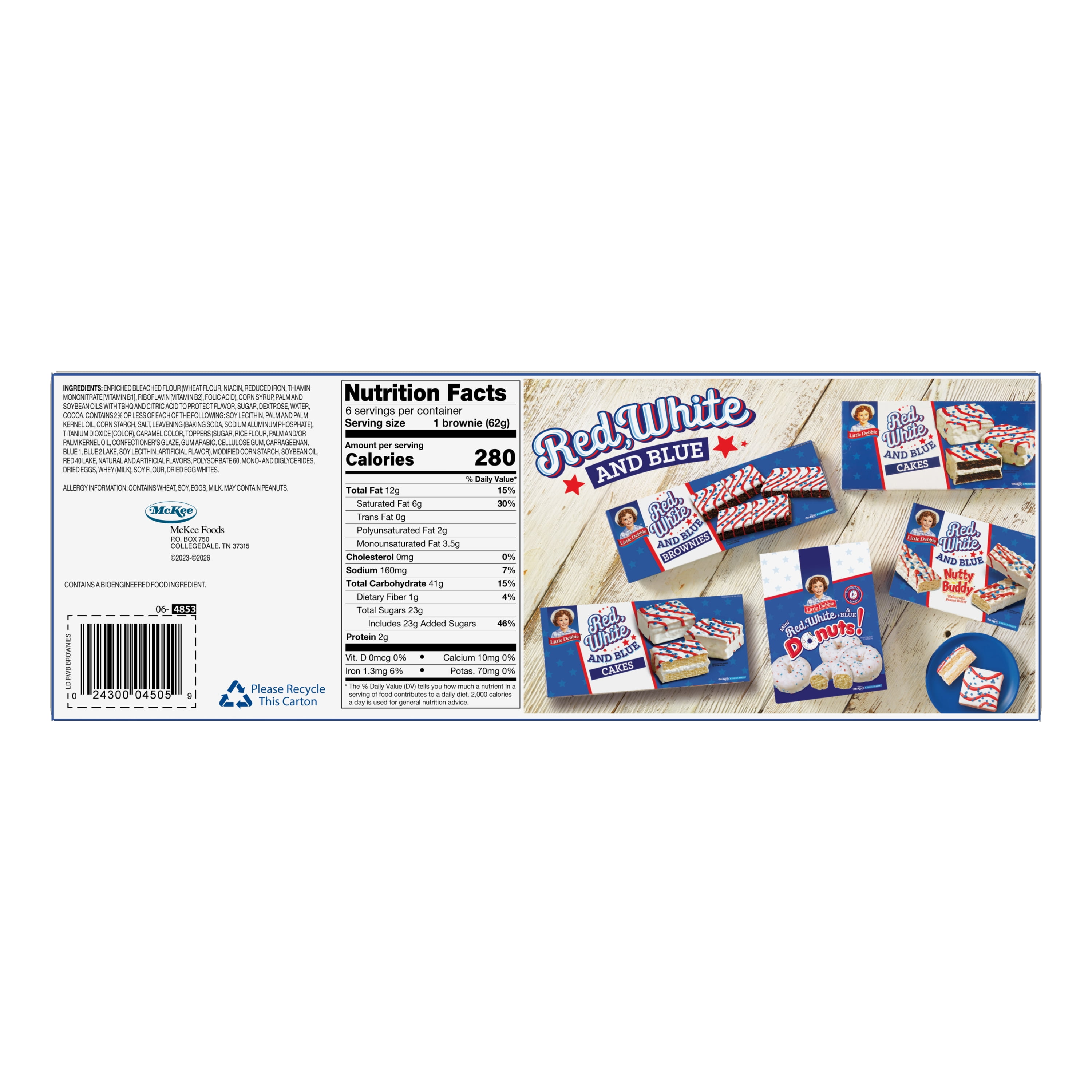 Little Debbie Red, White & Blue Iced Brownies, 6 ct, 13.10 oz