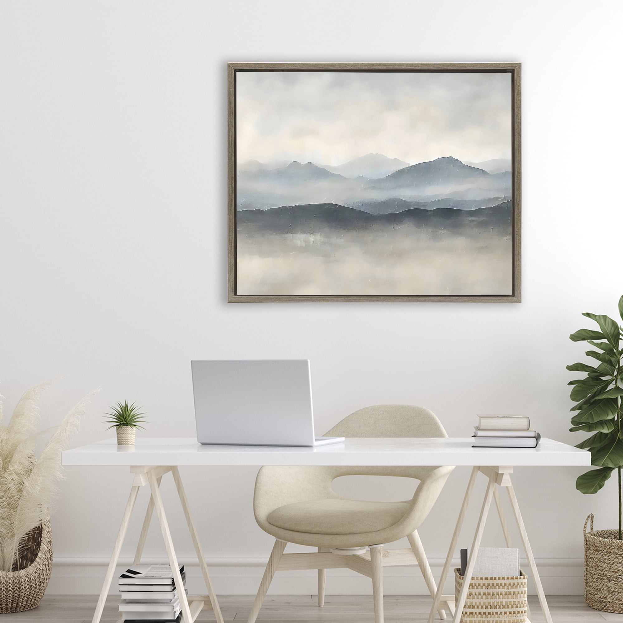 Stupell Industries Misty Muted Mountainscape Brown Framed Floater Canvas Wall Art, design by Riley B