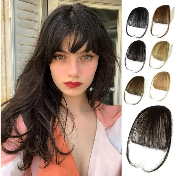 HSHDLDF Frange à Clip 100 % Cheveux Humains Frange à Clip Extensions de Cheveux, Brun Moyen Frange à Clip Vaporeuse Frange avec Tempes Postiches pour Femmes Frange Courbée pour Usage Quotidien (Frange Française, Z-Natu