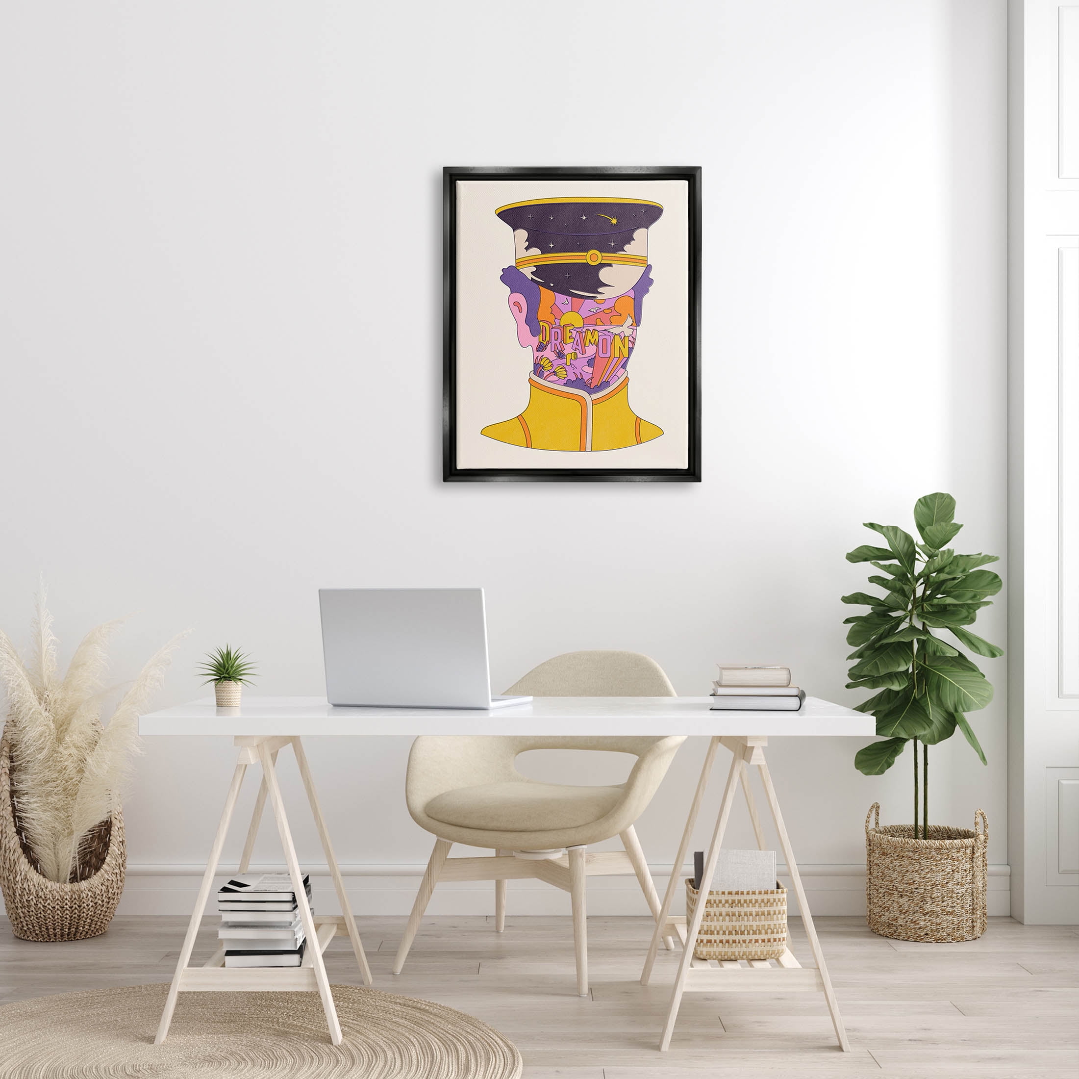 Stupell Industries Dream On Retro Face Typography Graphic Art Jet Black Floating Framed Canvas Print Wall Art, Design by Matheus Lopes Castro