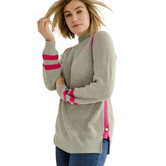 ellos Women's Plus Size Side Stripe Mockneck Sweater - 34/36, Ivory
