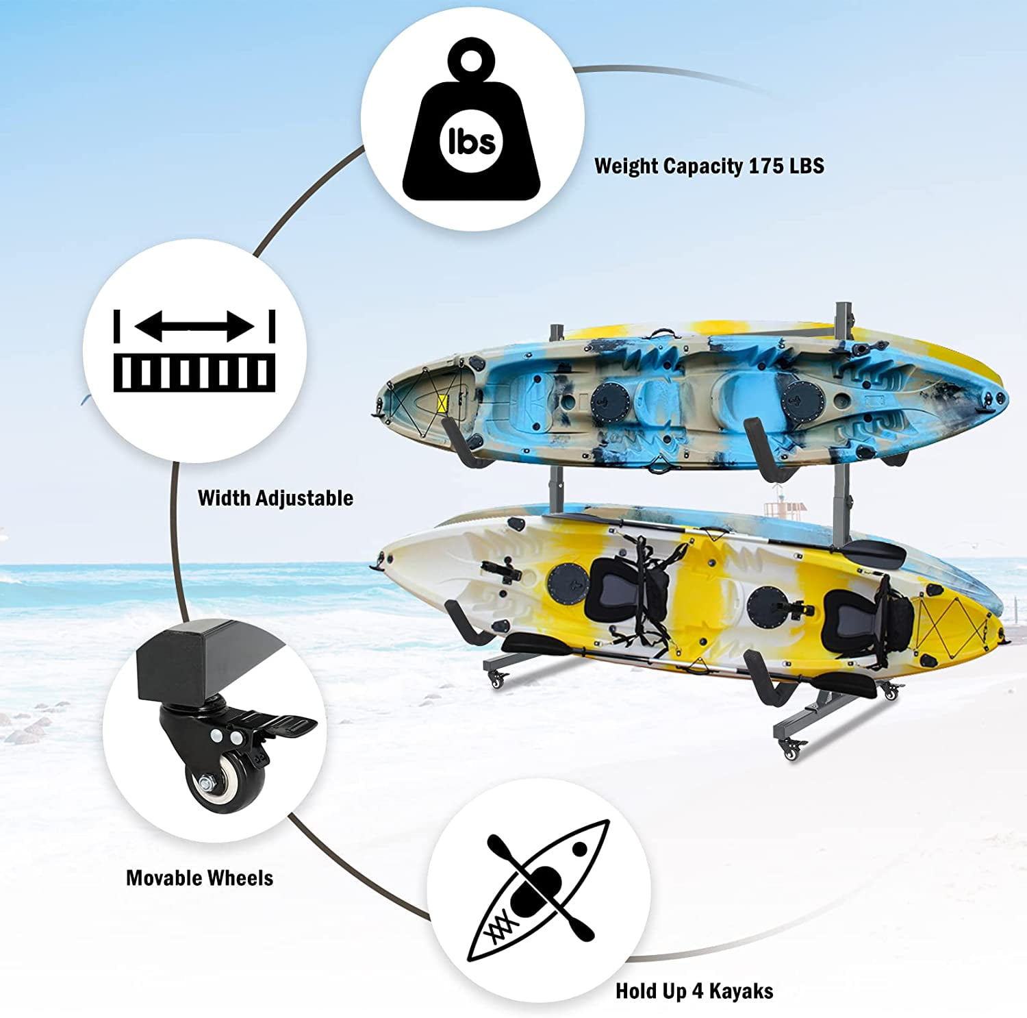 Bonnlo Freestanding Kayak Rack for 4 Kayaks
