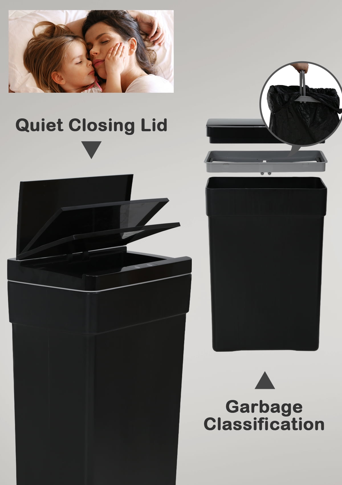 CL.HPAHKL13 Gallon Kitchen Trash Can Automatic Kitchen Trash Can Touch Free High-Capacity Garbage Can with Lid for Bedroom Home Office 50 Liter&nbsp; Bathroom Trash Can