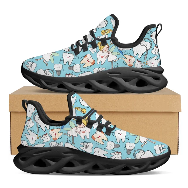 Zapatillas deportivas con estampado de equipo de dentista degradado, zapatos planos con impresión dental personalizada, zapatos vulcanizados casuales y transpirables para mujer