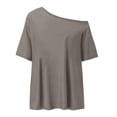 thumbnail image 4 of mgoYE Off the Shoulder Tops for Women, Loose Fit Crew Neck Summer Baggy Tops Workout Tees Plus Size T Shirts T Shirt Women(Khaki,3XL), 4 of 5