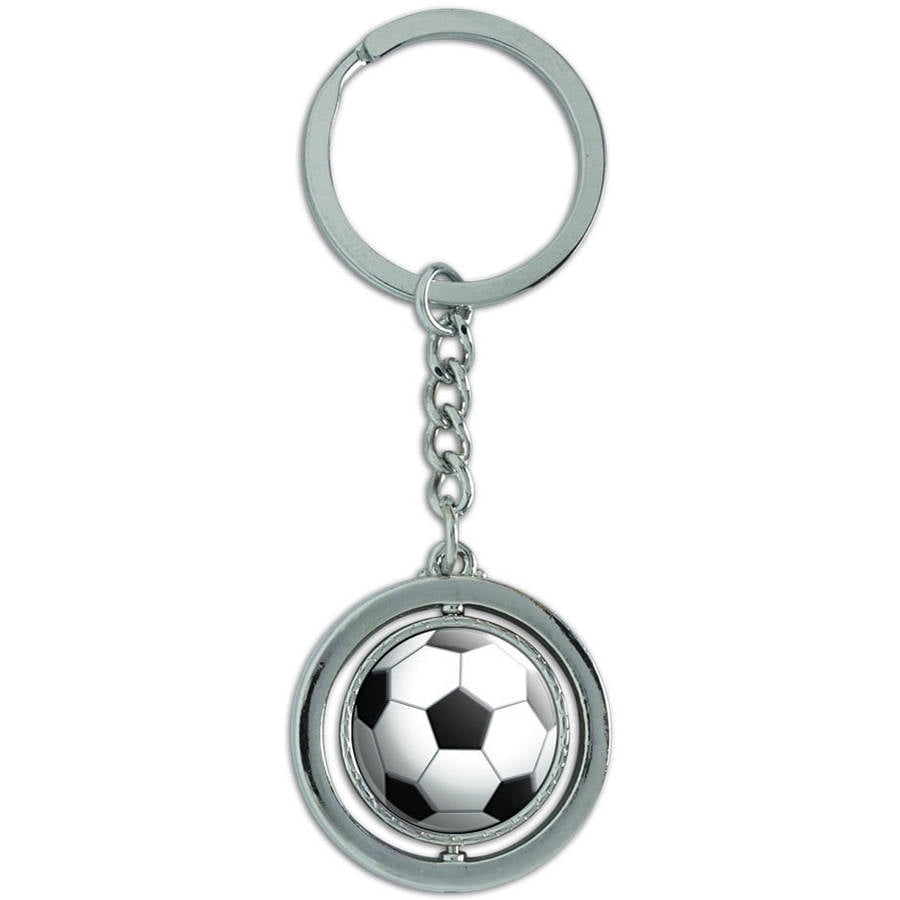 Soccer Ball Football Spinning Round Metal Key Chain Keychain Ring