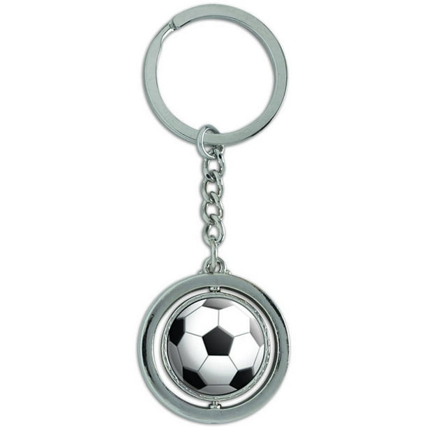 Soccer Ball Football Spinning Round Metal Key Chain Keychain Ring
