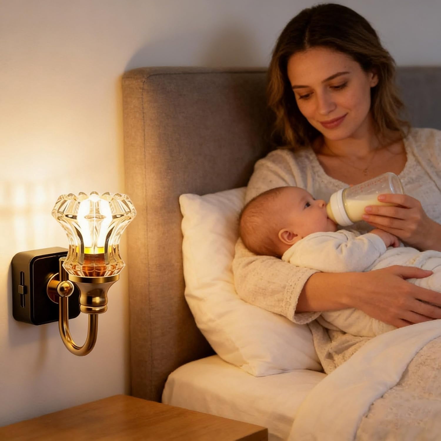 Flower Candle LED Plug in Night Light,Vintage Night Lights Plug Into Wall,Warm Lamp Walls Nightlight for Home Bedroom Hallway Stairway Decor (Gold-2PC)
