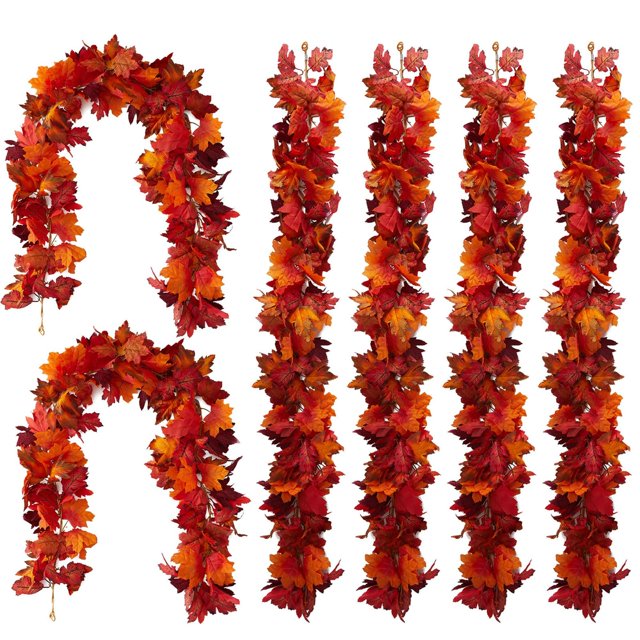 MOQIN 6PCS Fall Maple Leaves Garland 5.6Ft Artificial Maple Autumn Garland Hanging Fall Vines Table Decorations Front Door Fall Decor Thanksgiving Decorations Decor