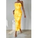 thumbnail image 5 of Vestido PRETTYGARDEN de mujer sin tirantes, maxi floral amarillo, talla pequeña, 5 of 7
