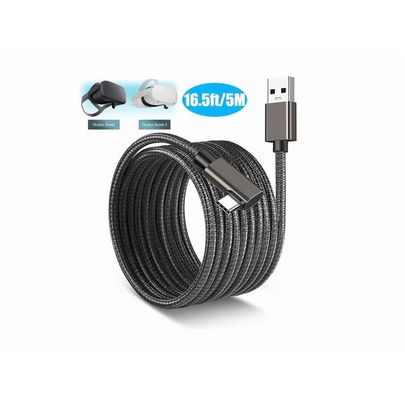 for Oculus Quest 2 Link Cable 16.5FT/5M, 90 Degree Nylon Braided Link Cable with 5Gbps Data Transfer and up to 3A Fast Charging USB A to USB C Link Cable for Oculus Quest 1/2 VR Headset and Gaming PC